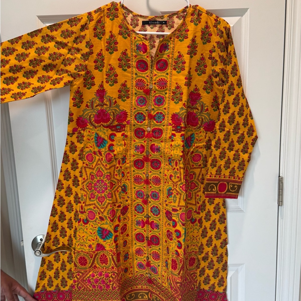 Vibrant Yellow and Red Women's Dress - Picture 5 of 5